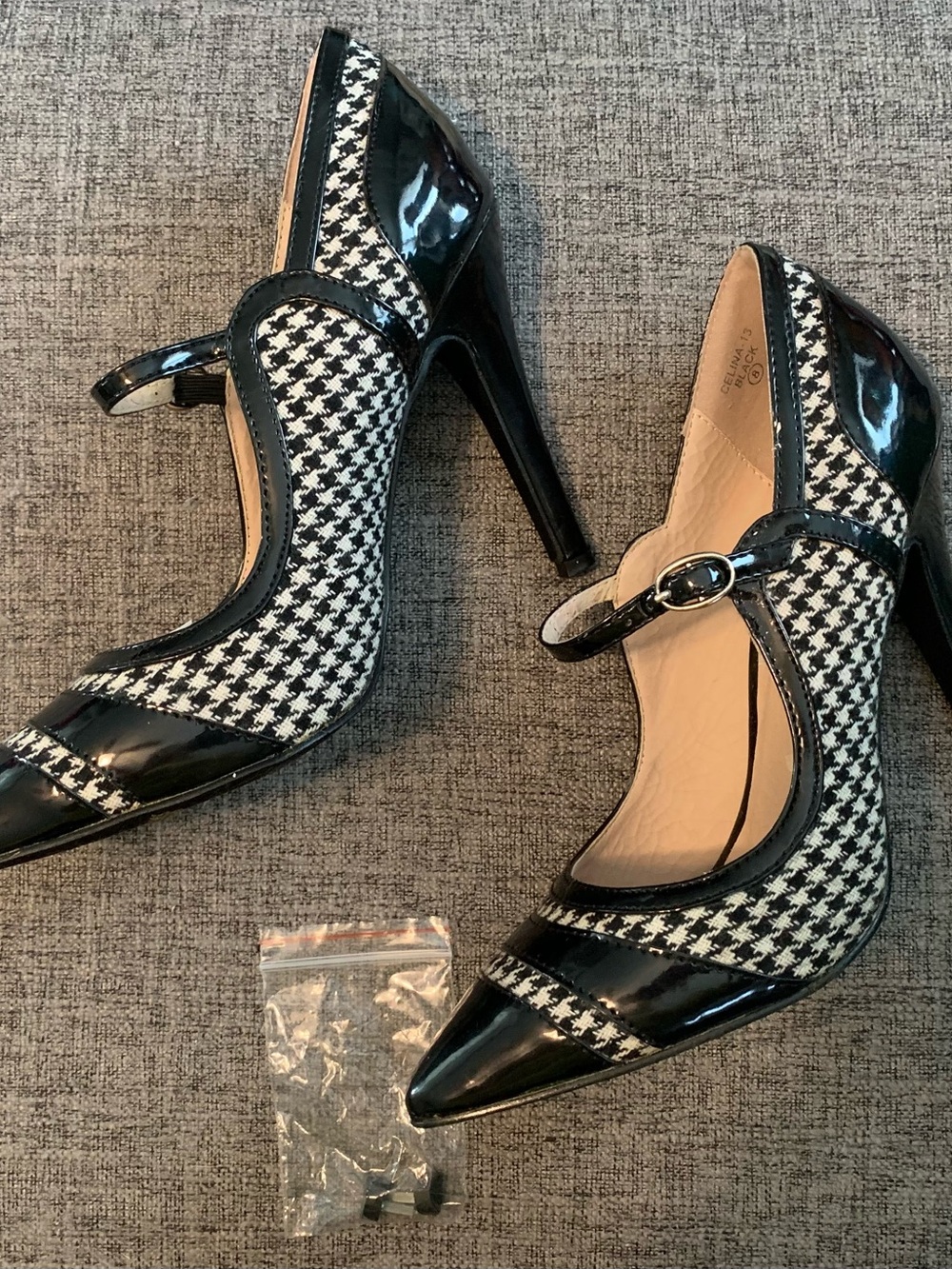 Black & White Houndstooth Mary Jane Pointed-Toe Pumps